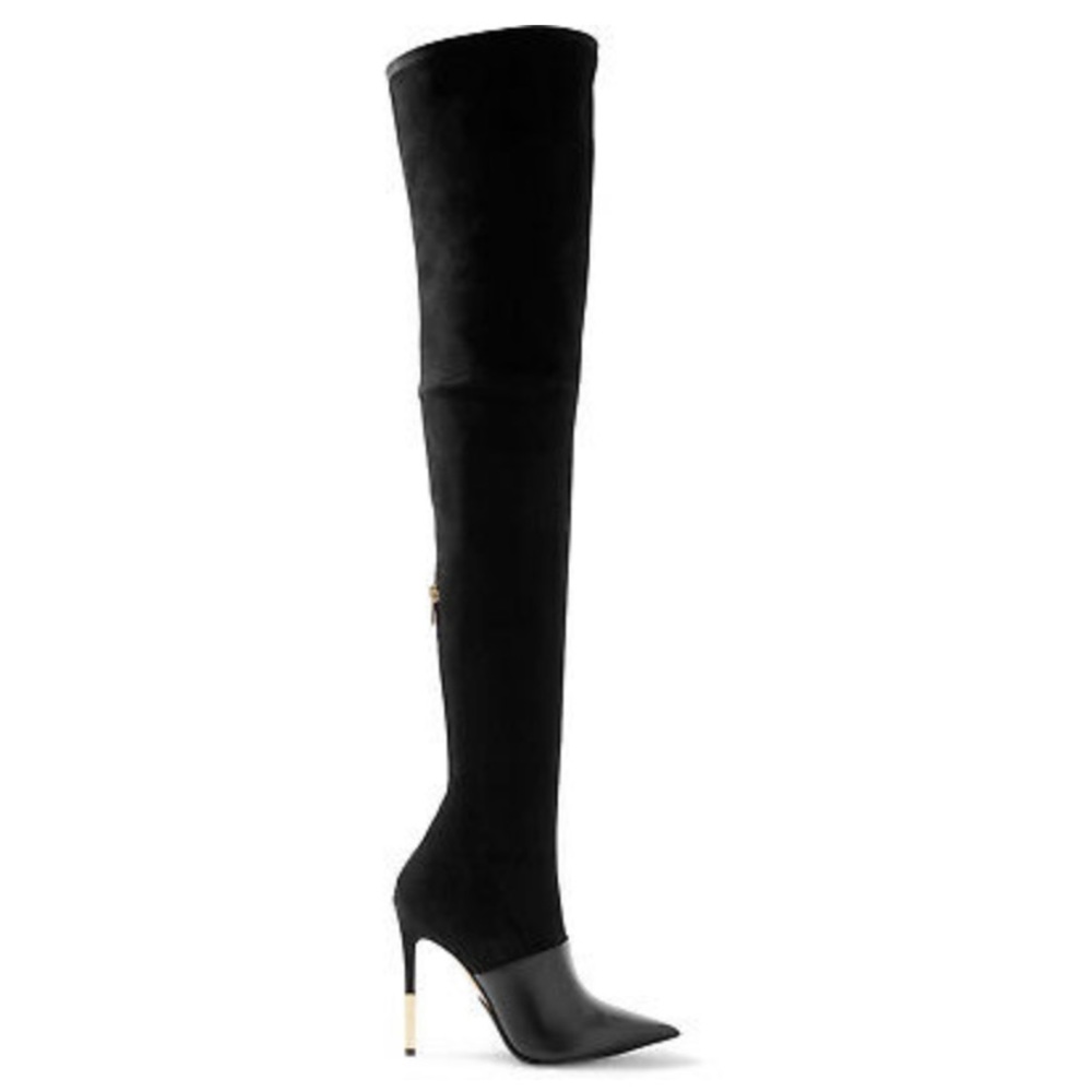 NEW BALMAIN BLACK REAL LEATHER SUEDE HEEL STILETTO OVER THE KNEE Boots - Picture 1 of 7